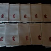 Set of ten antique cotton honeycomb towels hand-embroidered figure