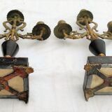 Pair of chandeliers marble and bronze