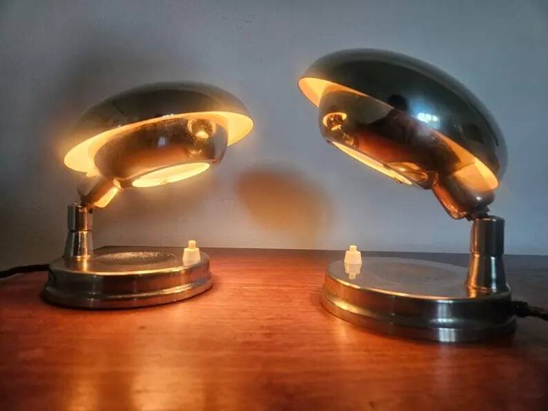 Pair of Very Rare Bauhaus Chrome Table Lamps, Art Deco, Franta Anyz, 1930s