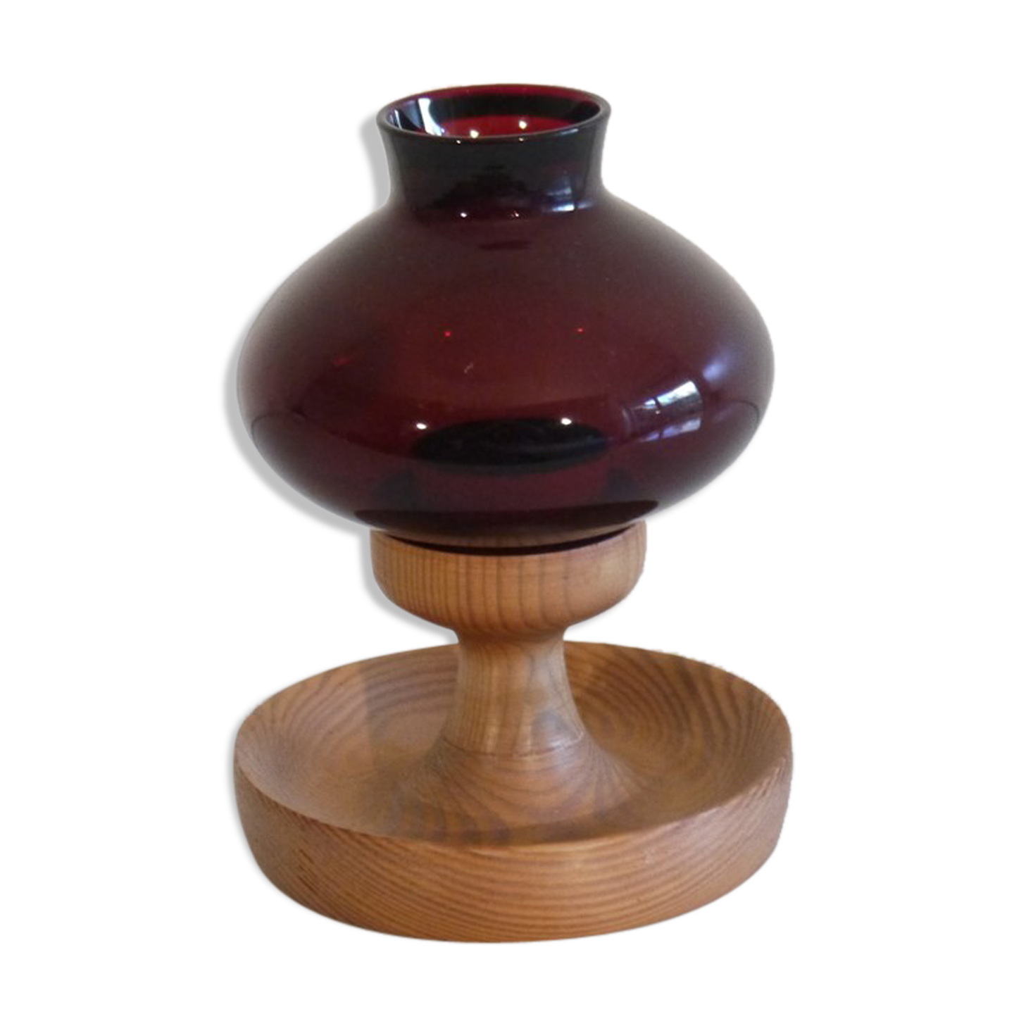 Scandinavian glass and wood candlestick 1960