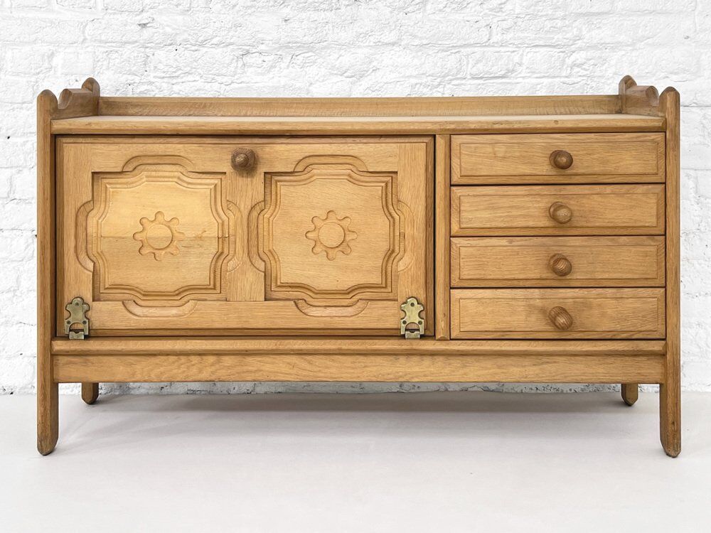 Small oak and leather enfilade by Guillerme and Chambron