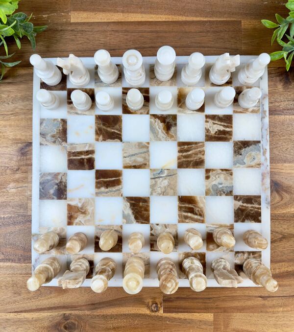 Jeu d’échecs en onyx – Plateau et pièces en pierre naturelle