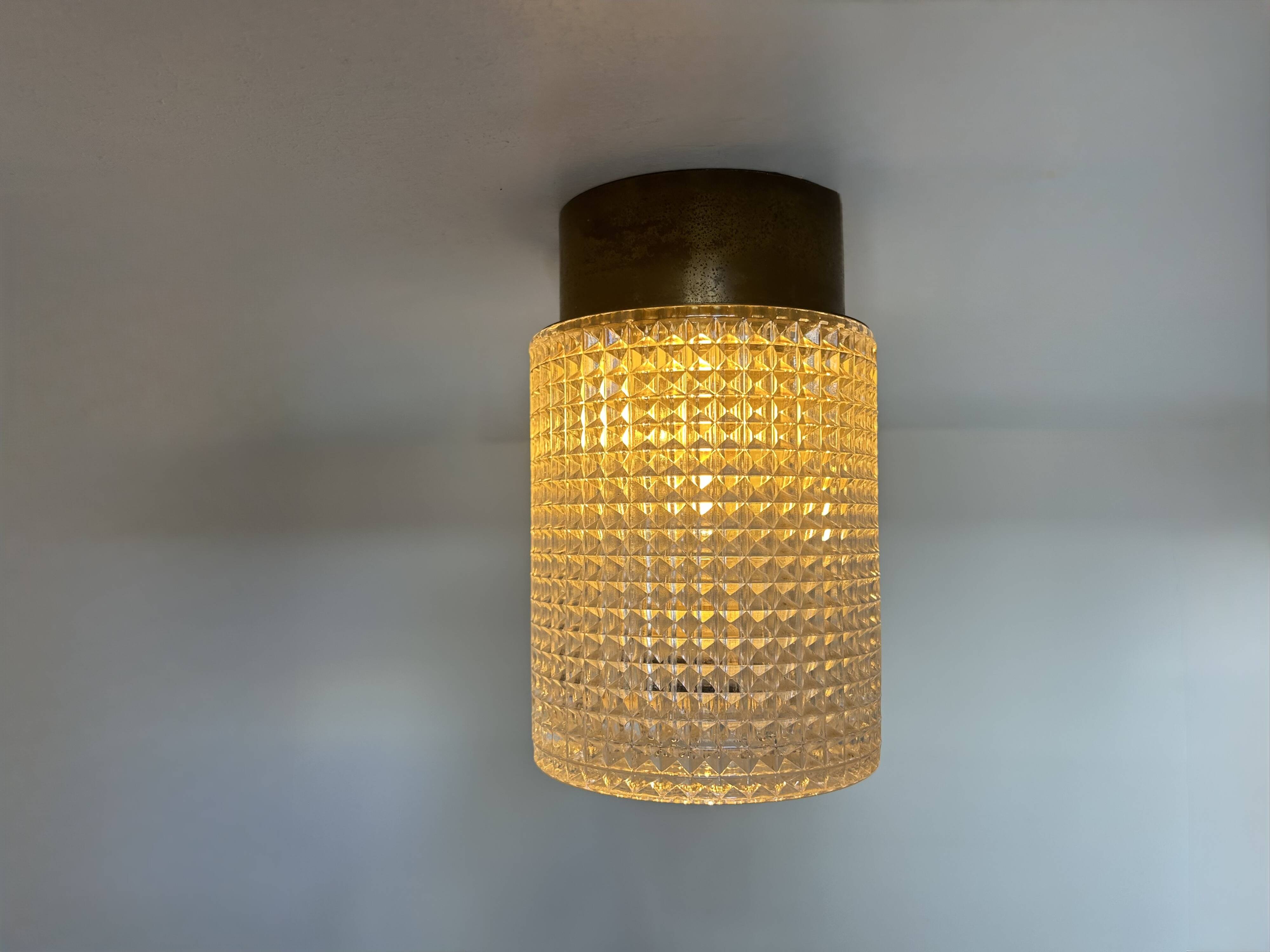 Vintage ceiling light, brass and glass, Carl Fagerlund Sweden 1960