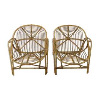 Paire de fauteuil en rotin années 60