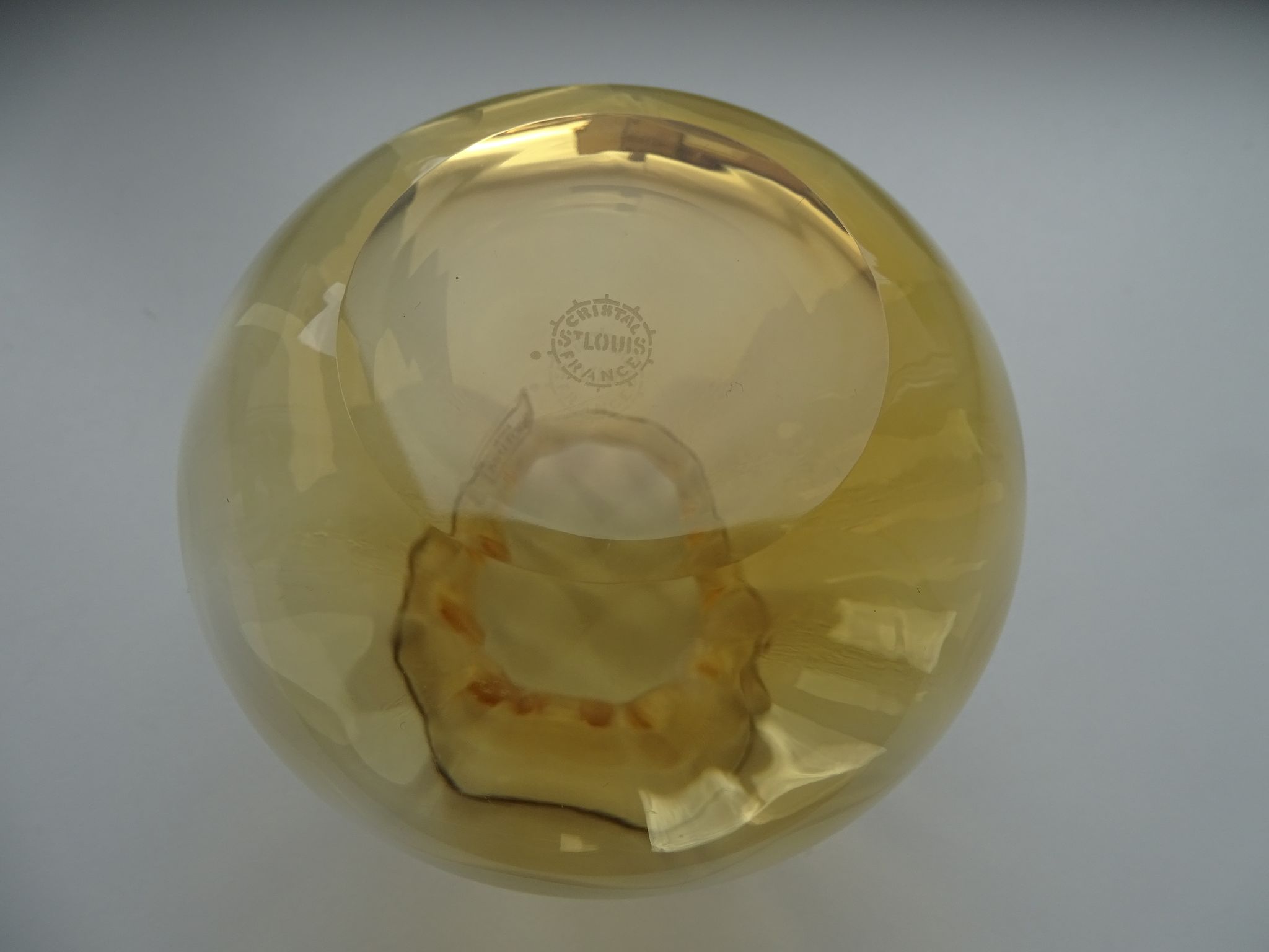 Crystal vase Saint Louis venetian amber orange ribs signed