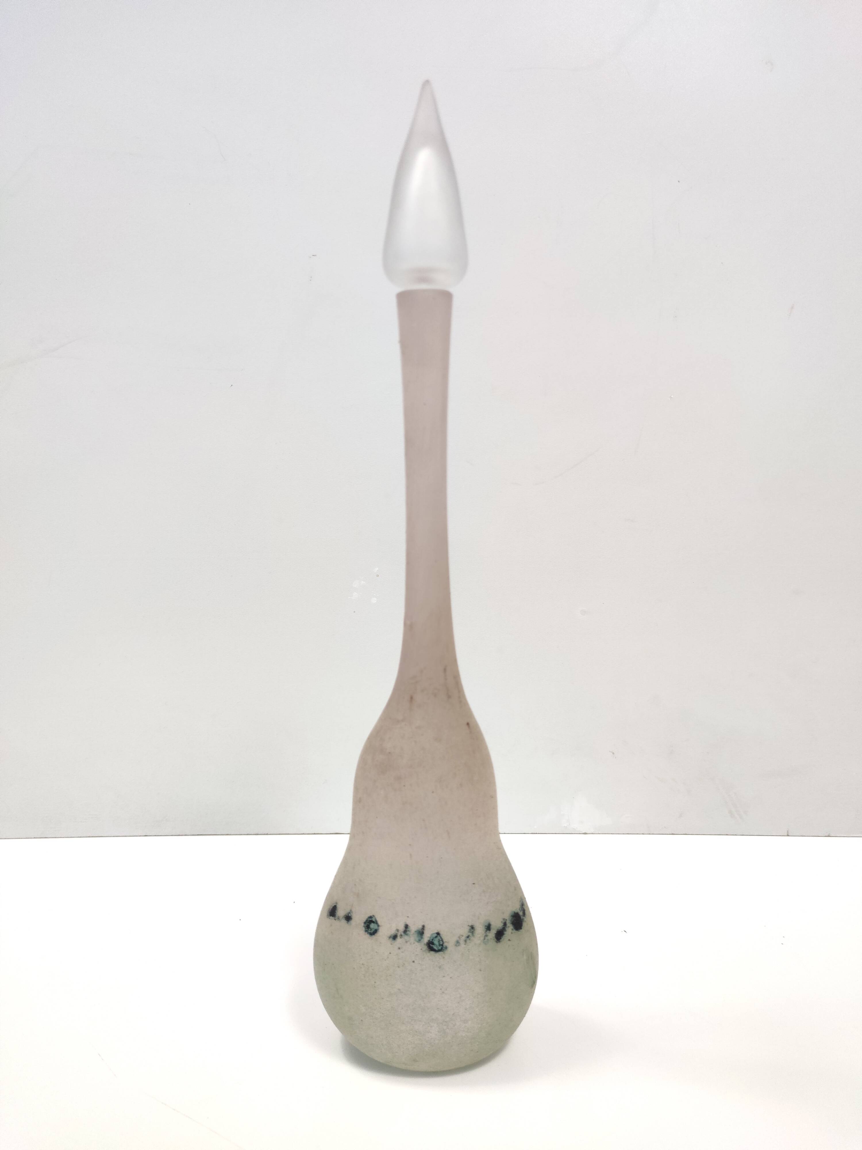 Handmade Scavo Glass Bottle / Vase by Luigi Mellara, Italy