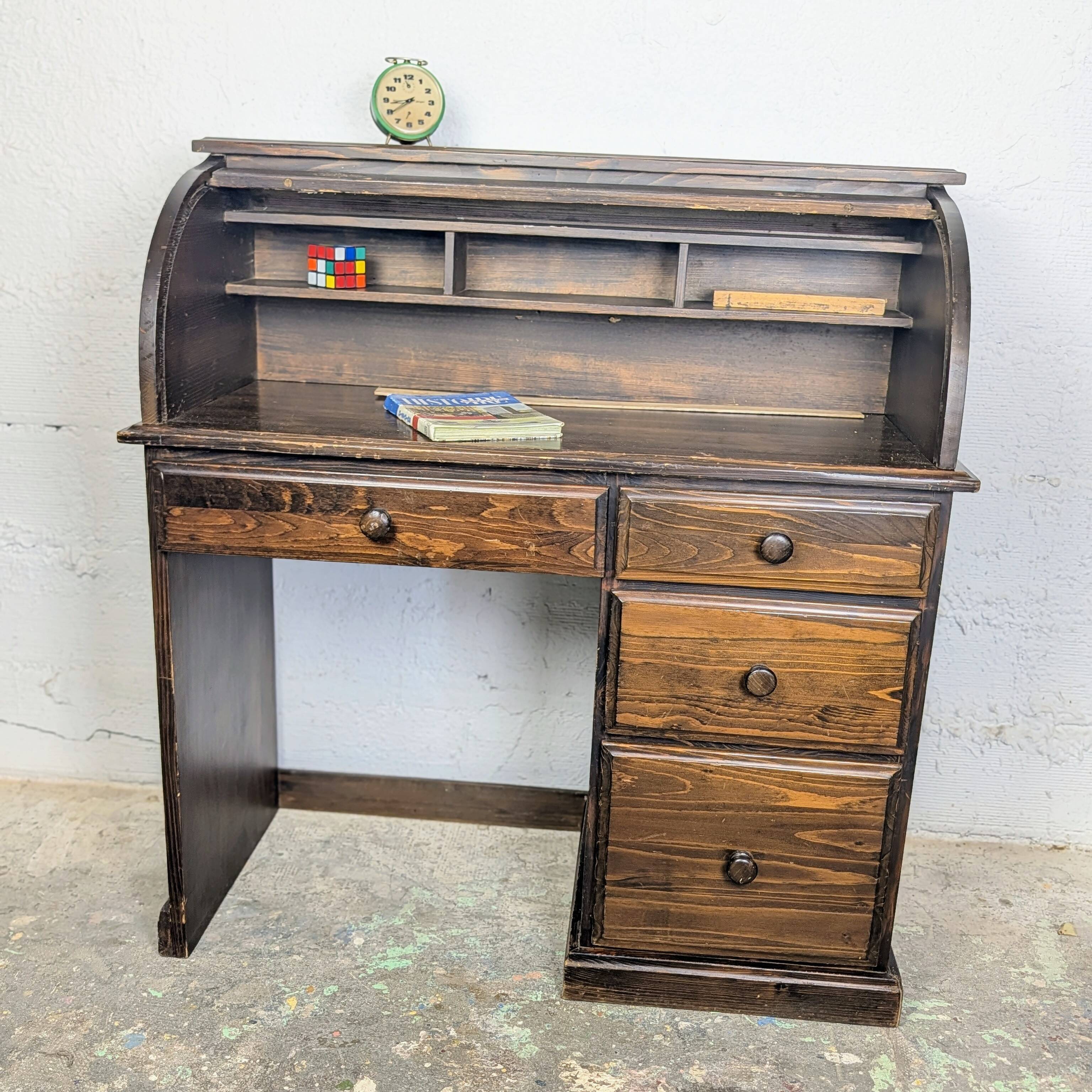 Bureau à cylindre en bois vintage