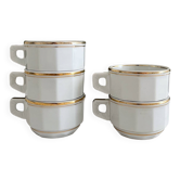5 tasses à café bistrot parisien en porcelaine et filets dorés vintage