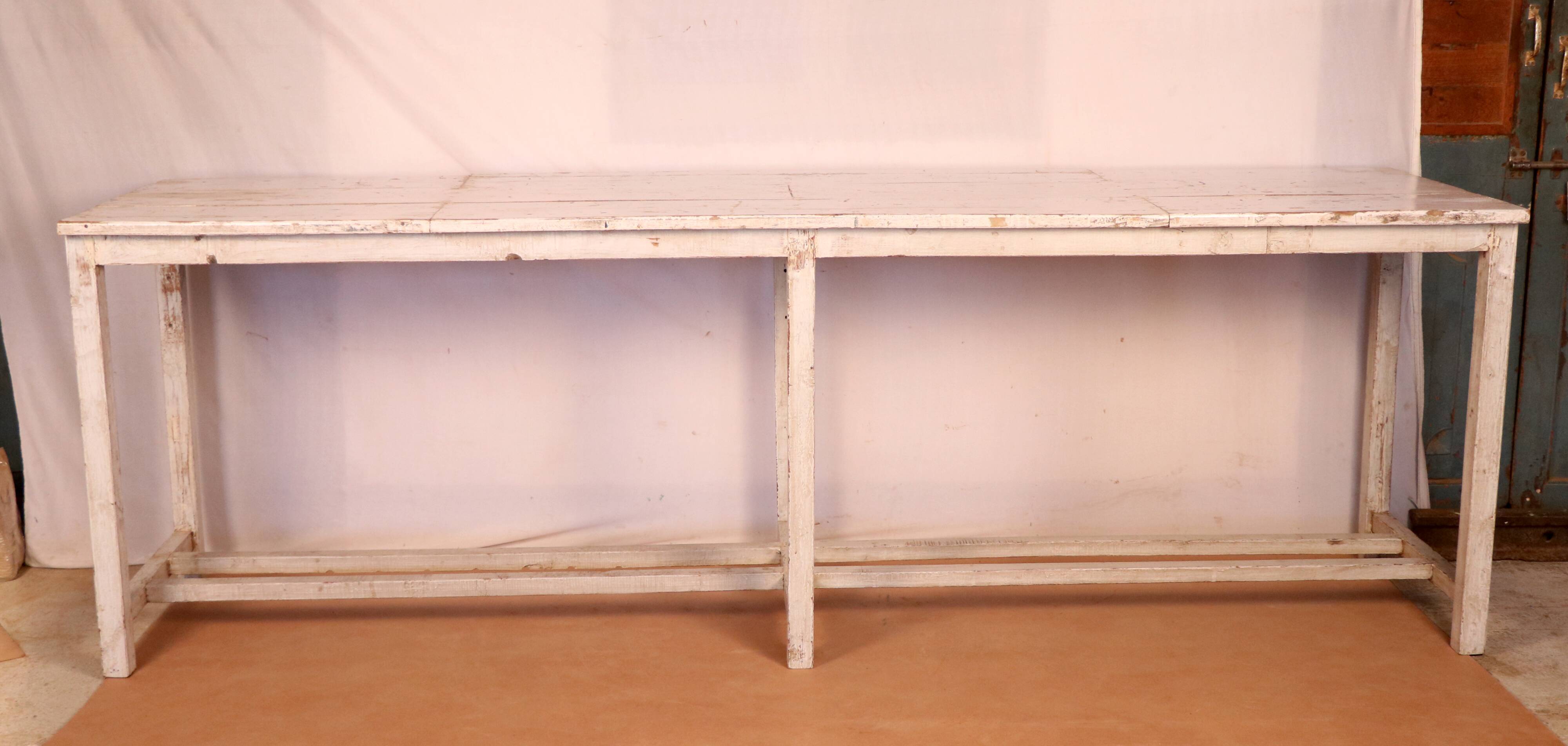 Old burmese teak draper table original white patina