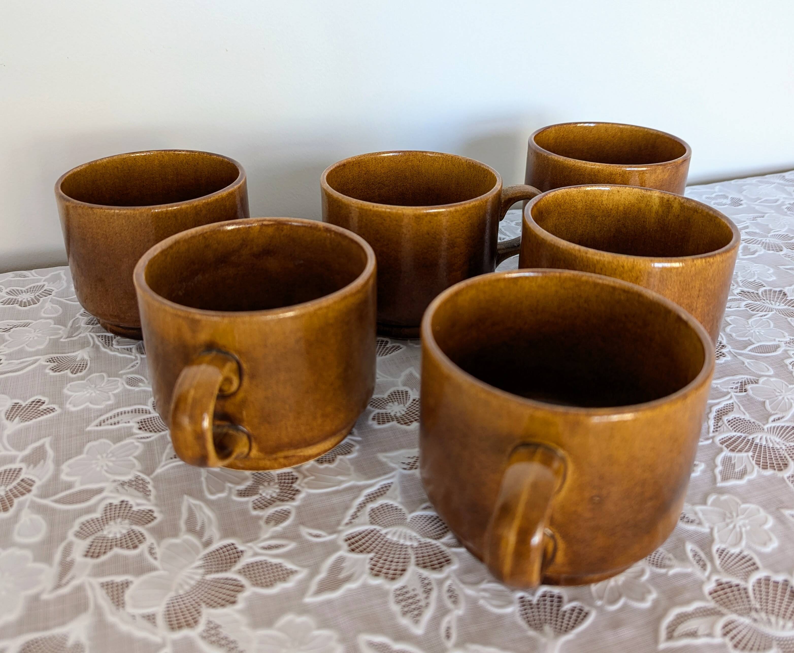 6 vintage stoneware cups