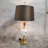 Lampe de table en laiton et opaline en forme de feuille d'ananas, années 1960