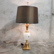 Brass And Opaline Pineapple Leaf Table Lamp 1960s