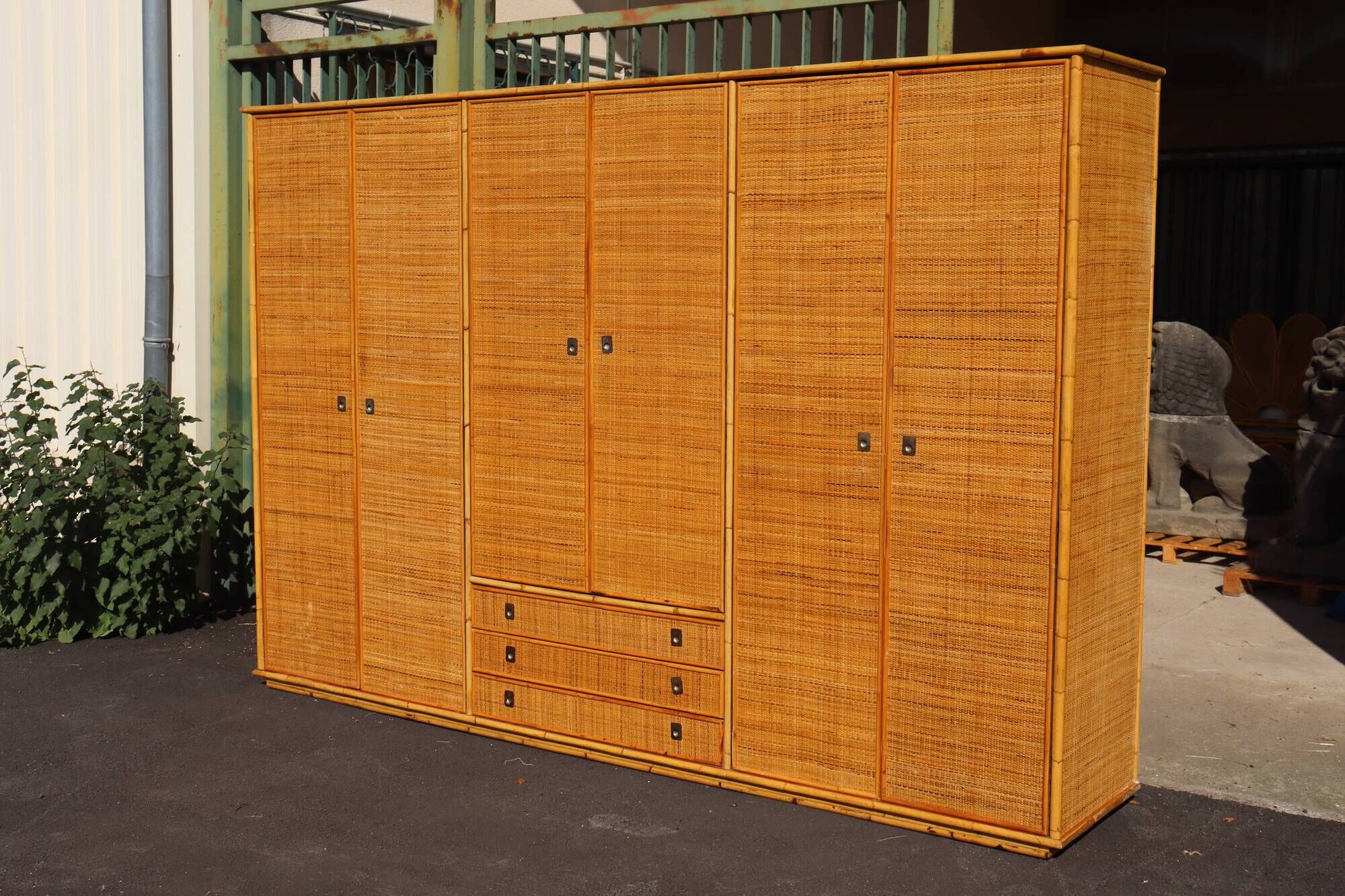 Large rattan and bamboo wardrobe by Dal Vera Italy