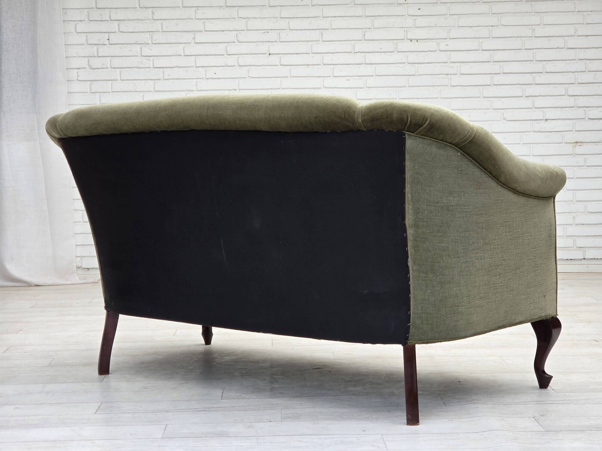 1960s, Danish 2-seater sofa, green furniture velour, beech wood.
