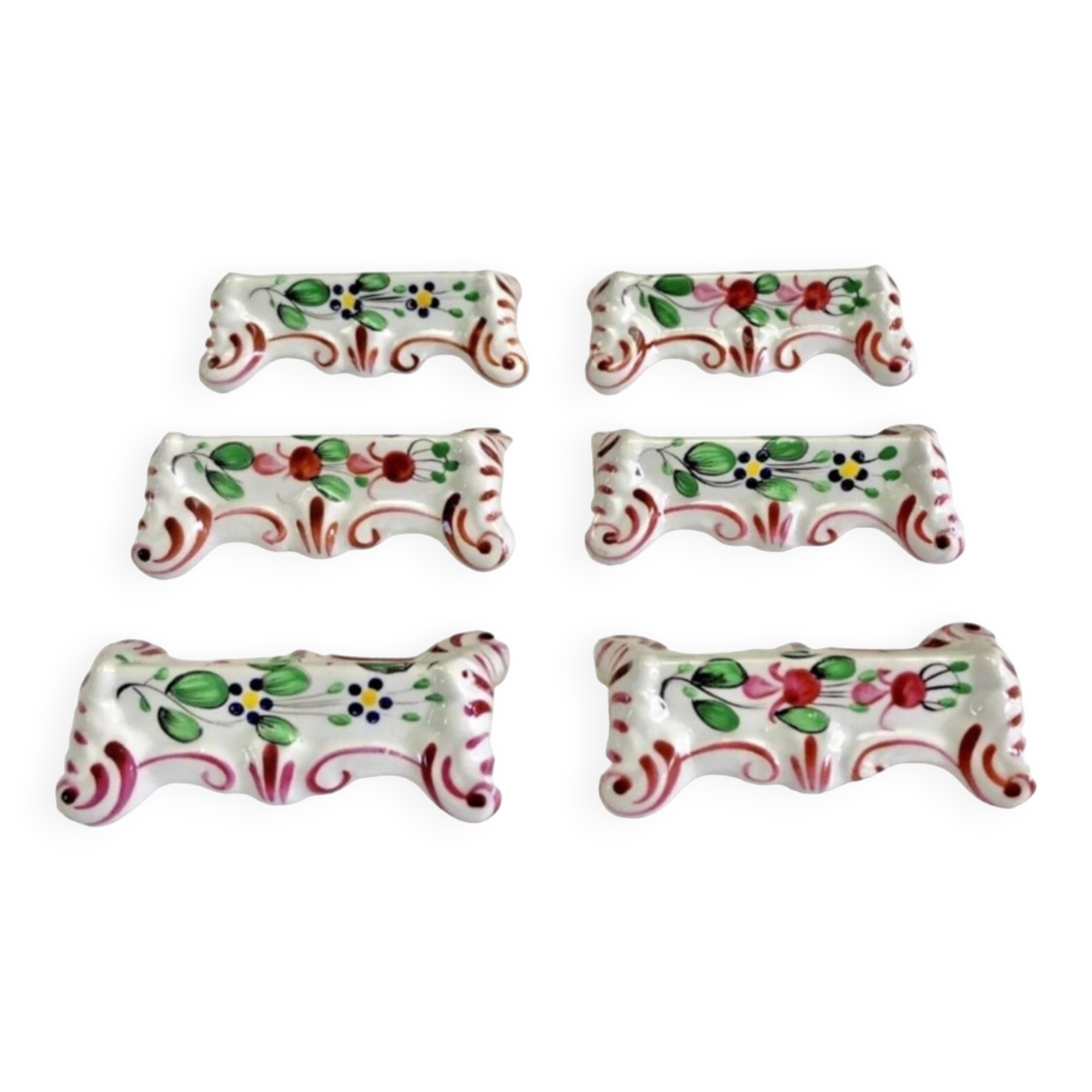 6 old Luneville earthenware knife holders
