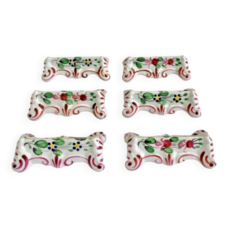6 old Luneville earthenware knife holders