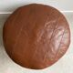 Vintage brown patchwork round leather ottoman / poof / bench