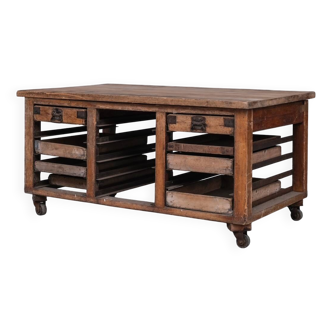 Plan de travail ou table d'îlot de cuisine de boulanger anglais antique