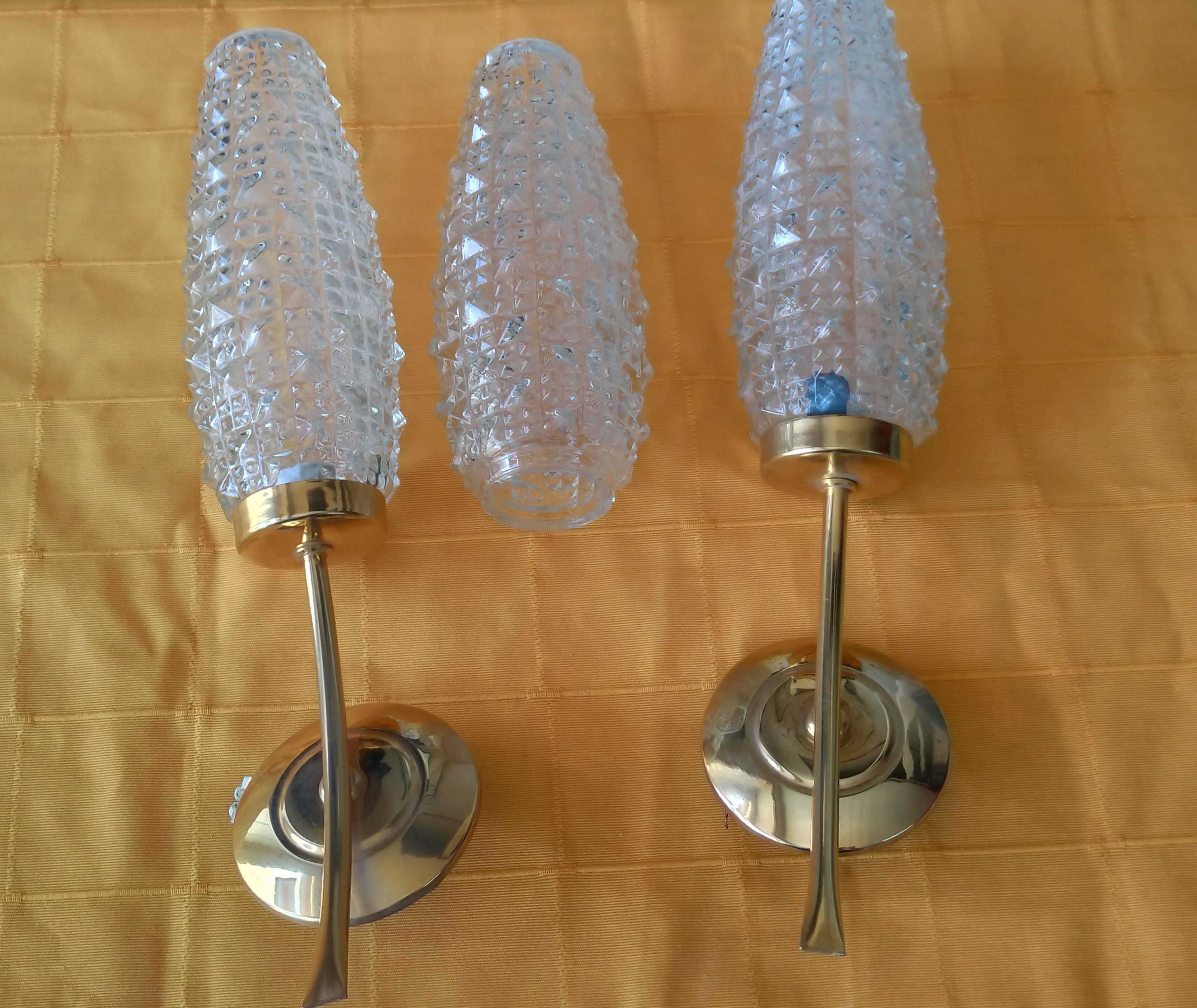 Pair of brass and glass sconces
