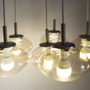 Light smoked glass water drop chandelier with 6 drops from the 1960s.
