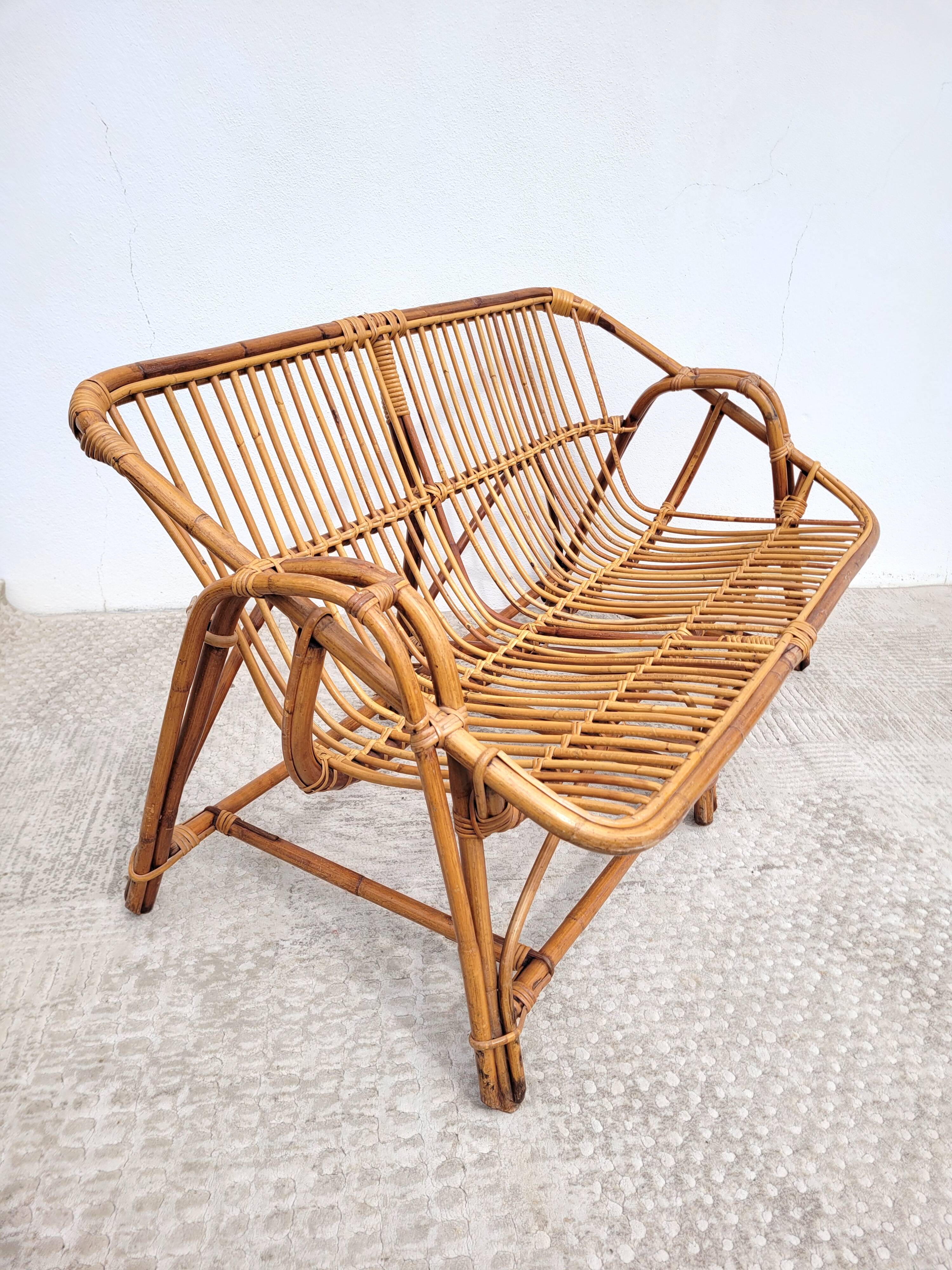 Vintage bench or rattan sofa 1960