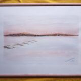 Watercolor on paper - sunset on a beach with boats, framed, signed B. Ernewein