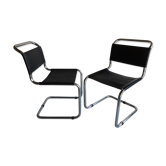 Pair of B32 black leather chairs