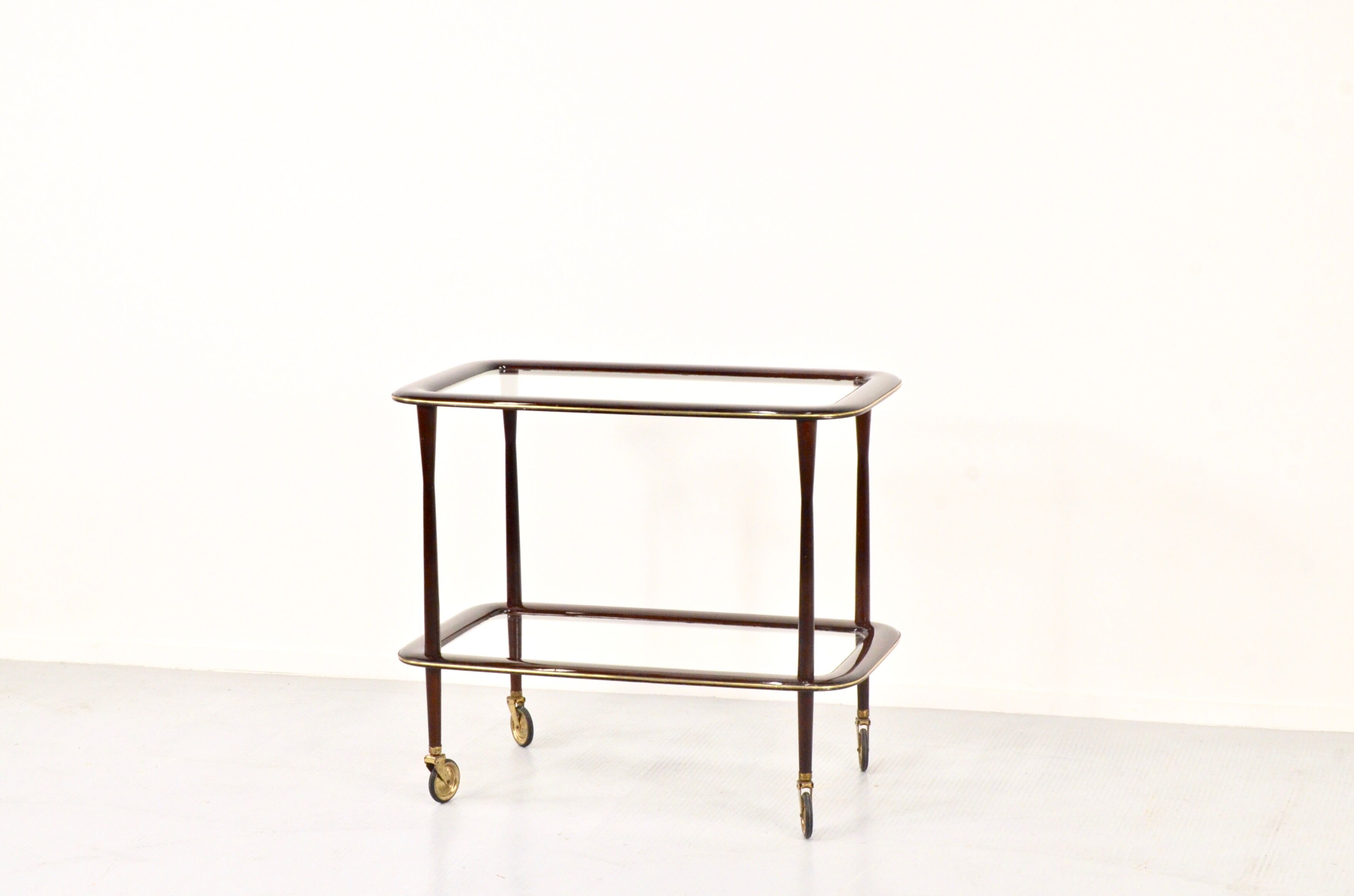 Mahogany brass and glass drinks trolley from italy, circa 1950