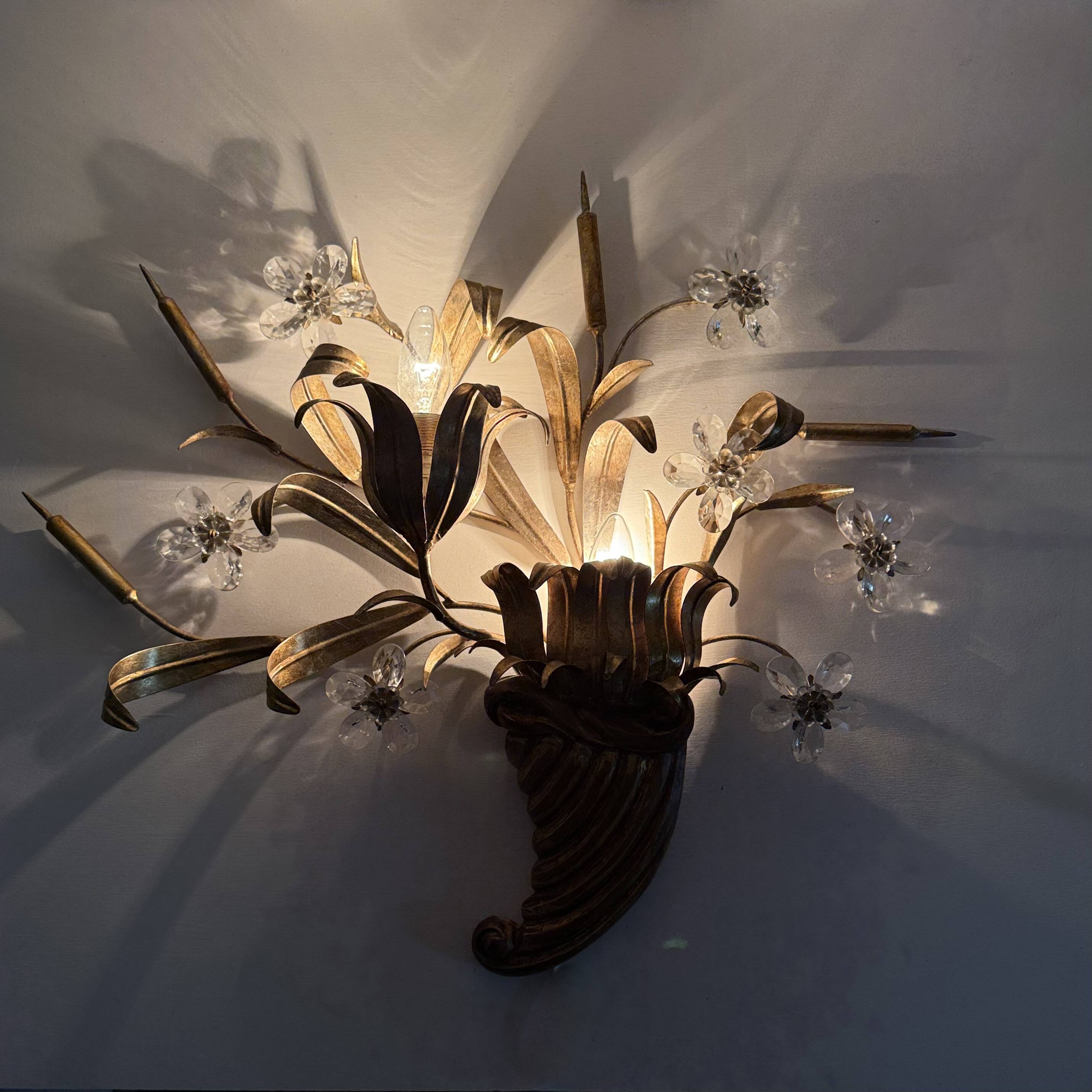 Mid-century design banci style wall lamp sconce crystal flower bouquet
