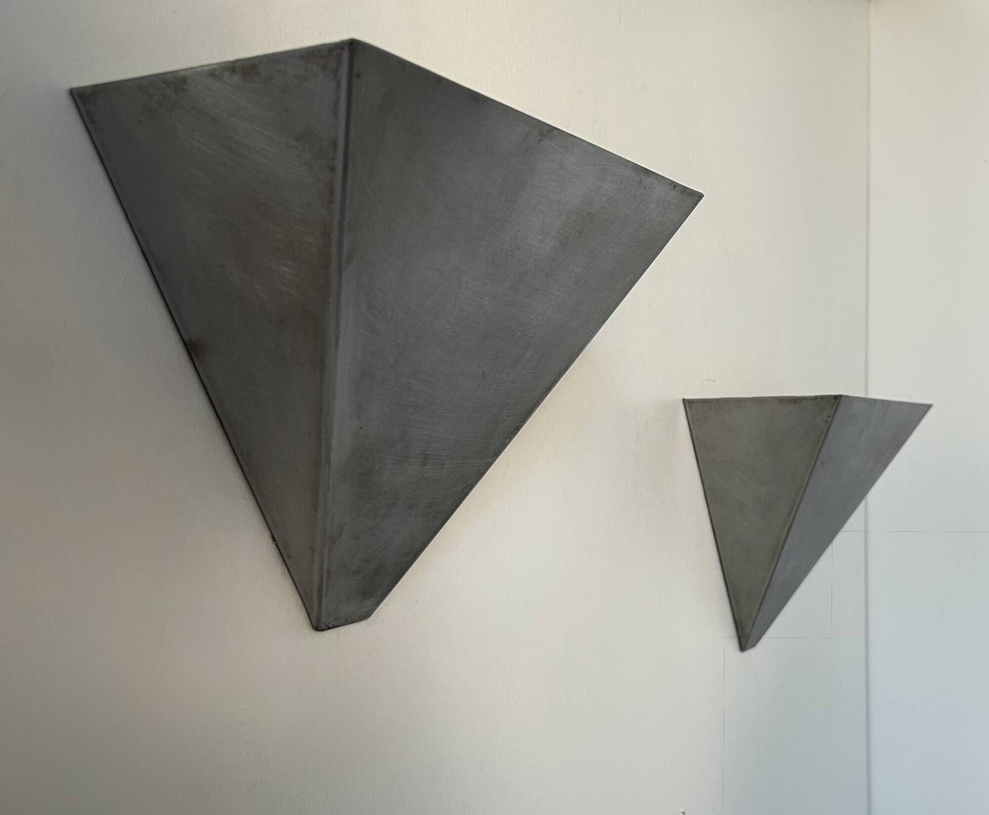 Pair of vintage wall lights, brushed metal, France 1970.