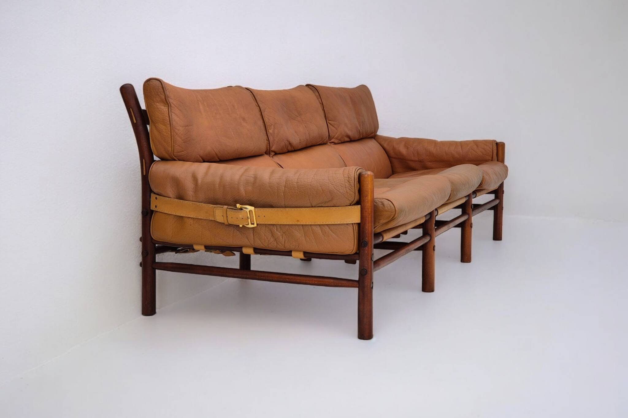 1960s, Scandinavian design by Arne Norell, sofa, model "Kontiki", original condition, leather, beech.