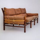 1960s, Scandinavian design by Arne Norell, sofa, model "Kontiki", original condition, leather, beech.