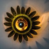 Sun wall lamp by ferro arte, metal and gold leaf, Spain, 1960