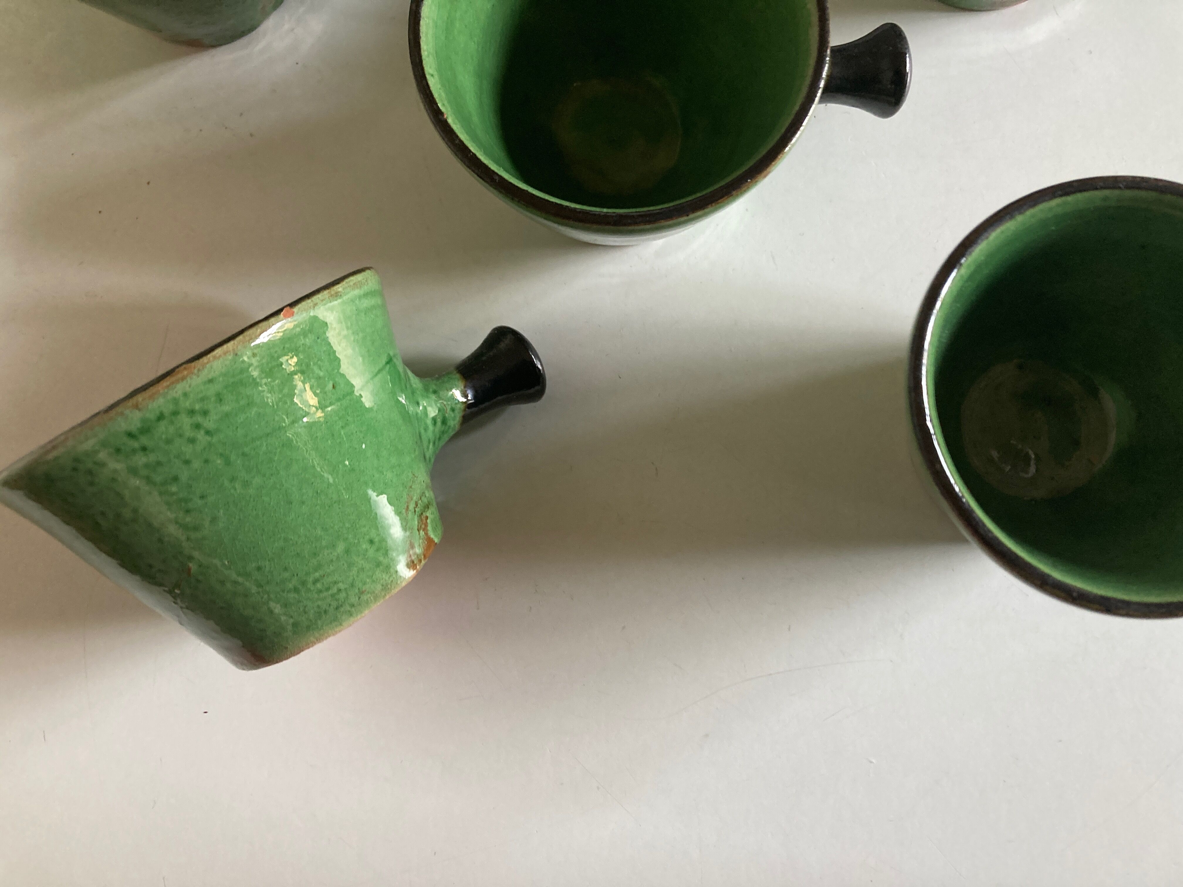 Set of 5 cups in green glazed clay Dieulefit 1960
