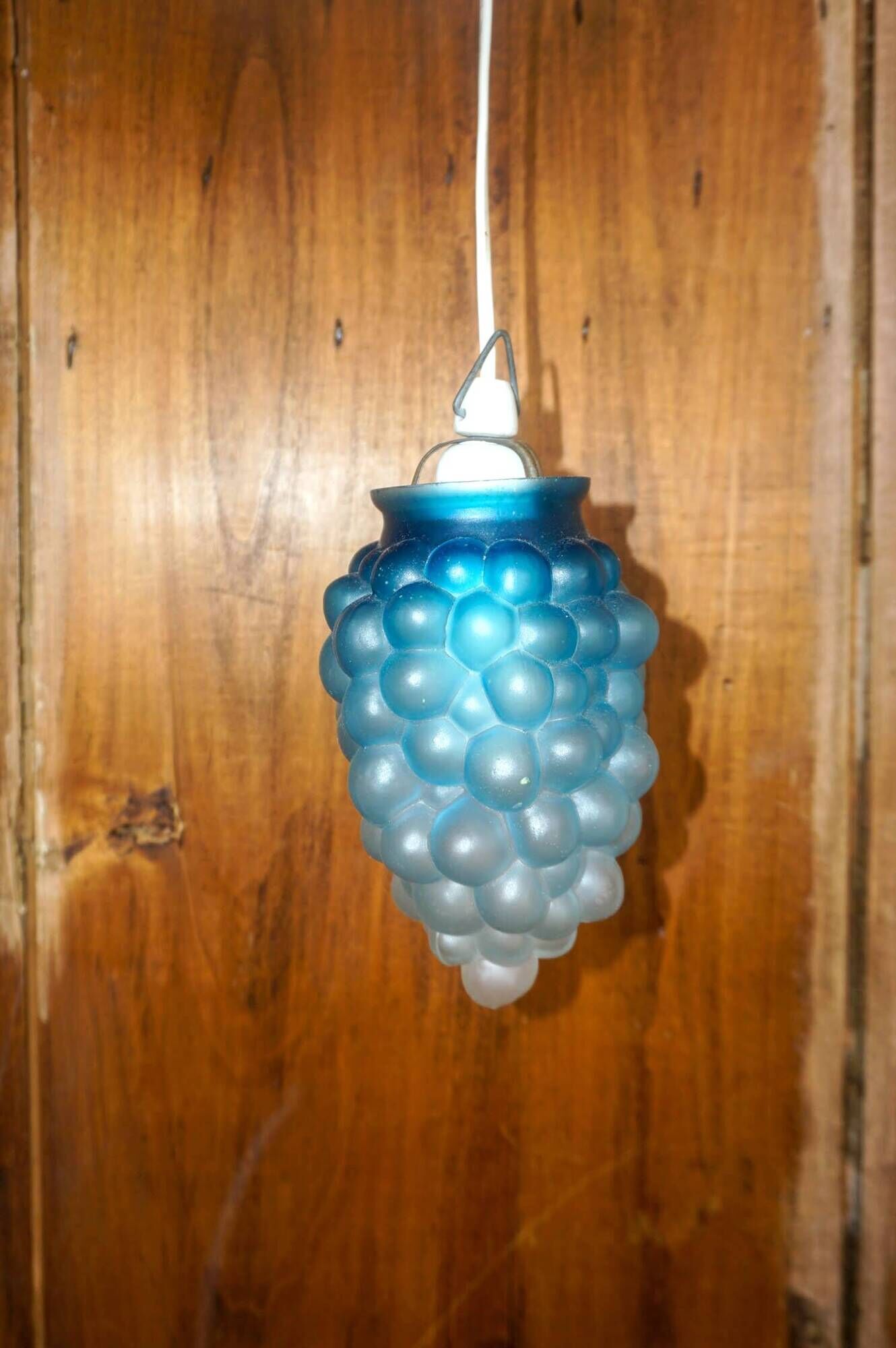 vintage blue glass grape pendant light * frosted ombre glass * mid-century
