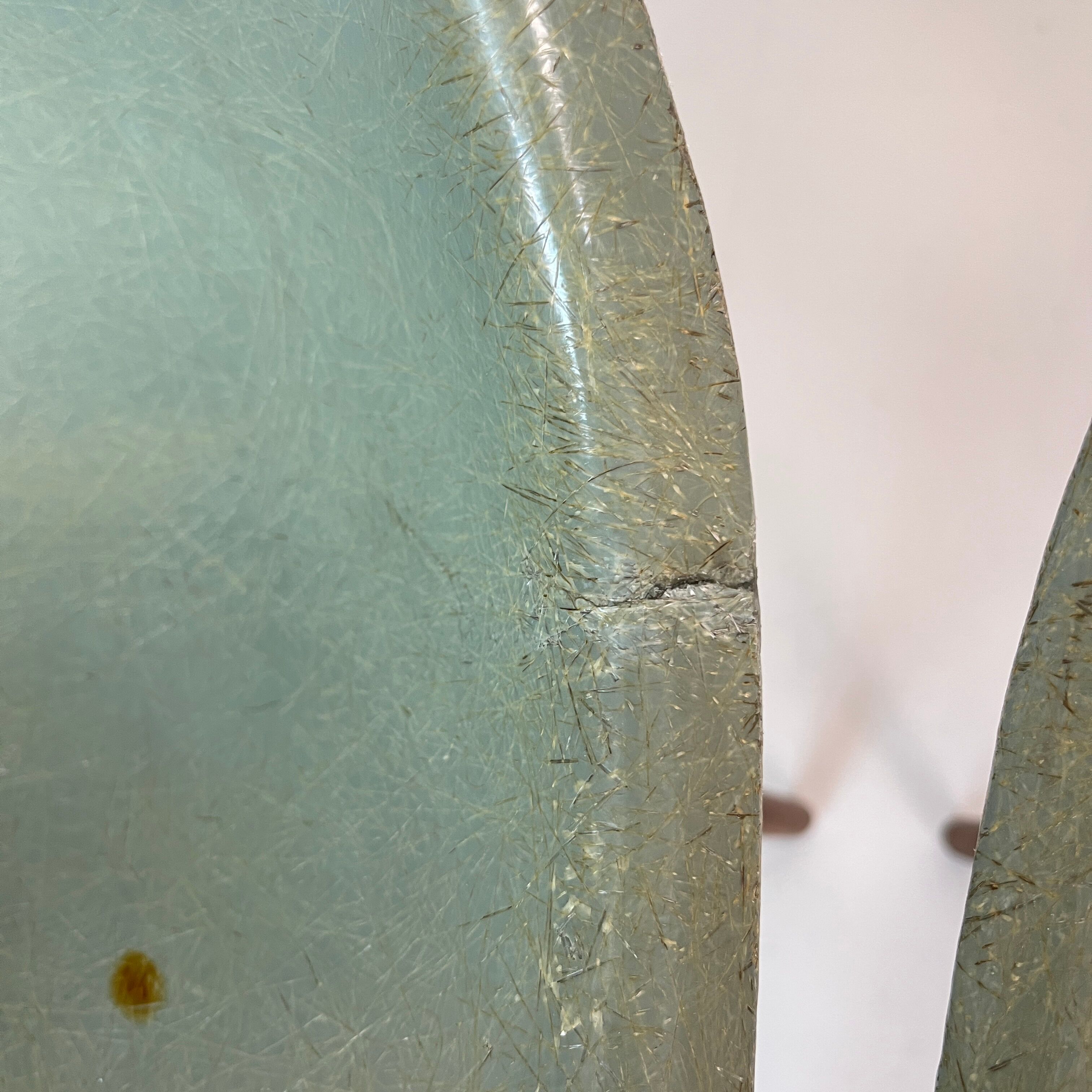 Eames Herman Miller DSW side chairs in seafoam green with imperfections