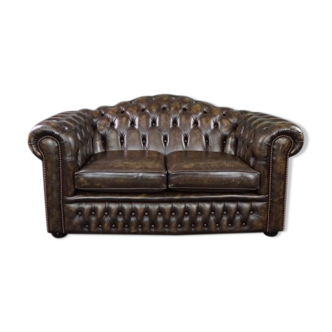 Canapé Chesterfield en cuir de vache 2 places