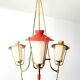 Three-arm pendant light in gilded brass and perforated metal by Maison Arlus Vintage from the 50s