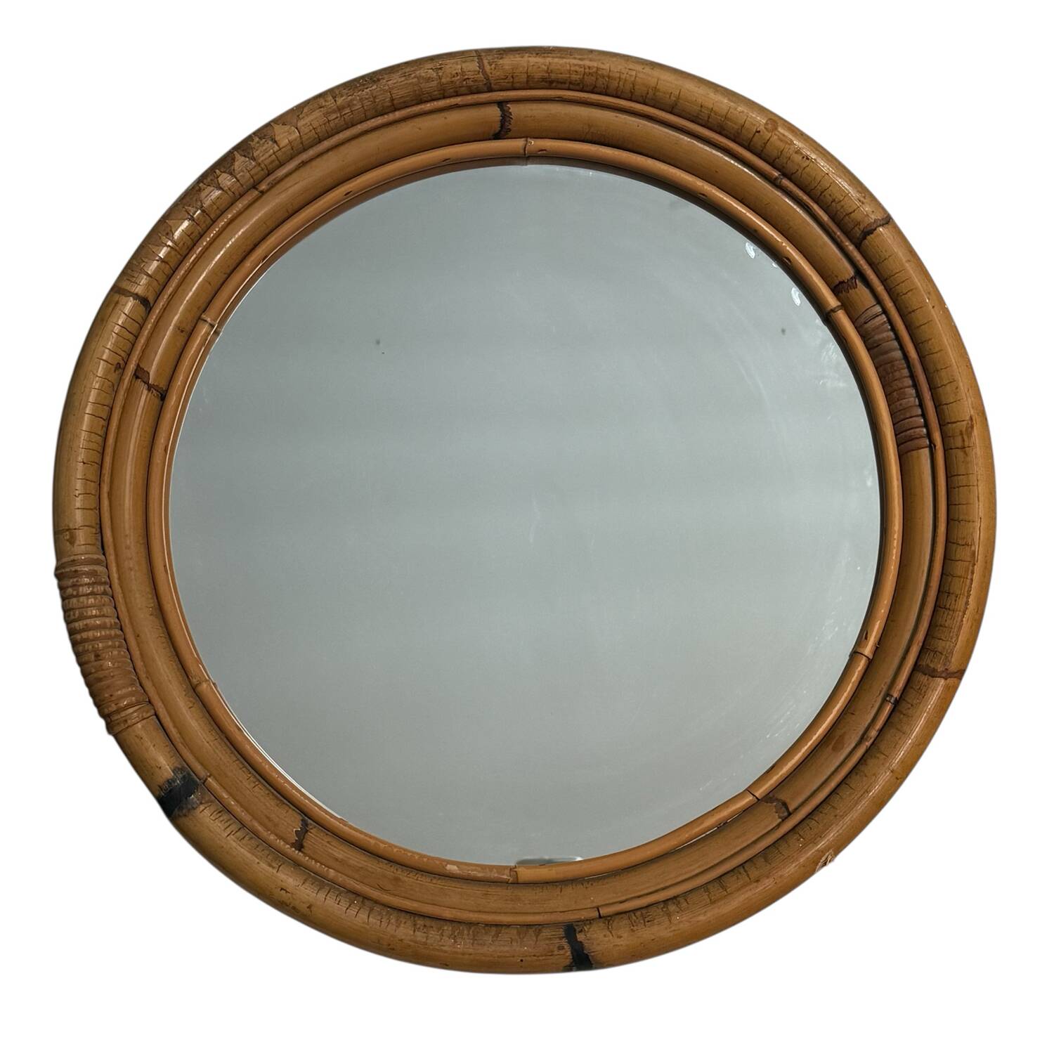 Round rattan mirror from the 60s Spain