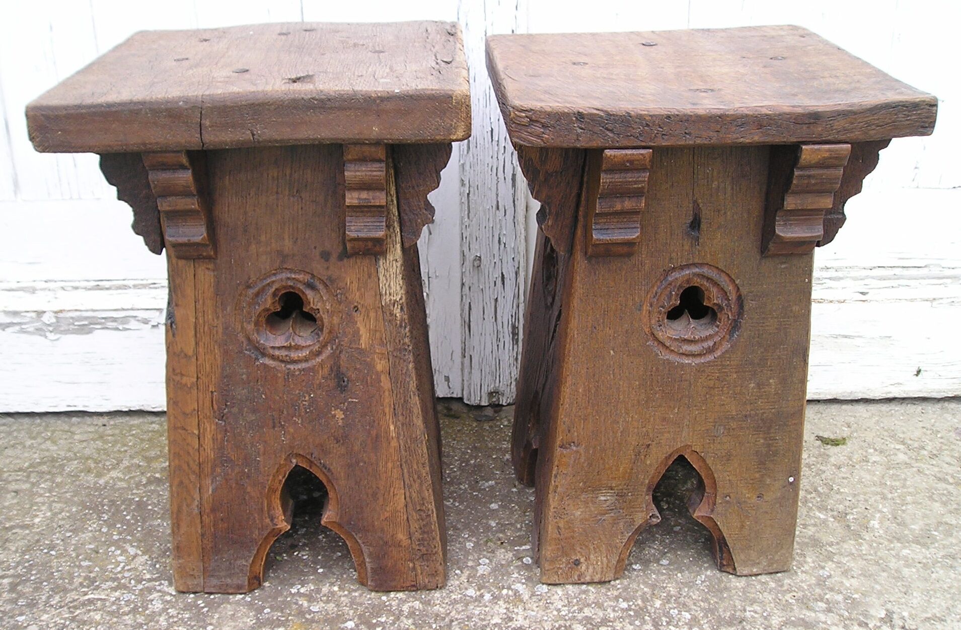 Pair of ancient Gothic stools