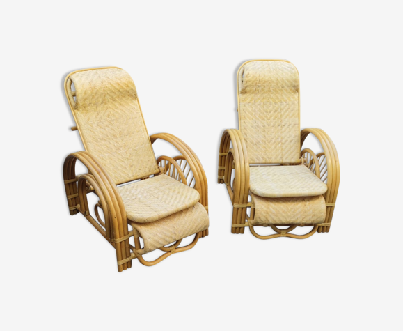 Paire de fauteuils transat en rotin vers 1980