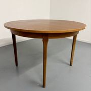 Vintage teak extendable round dining table Scandinavian design 1960s