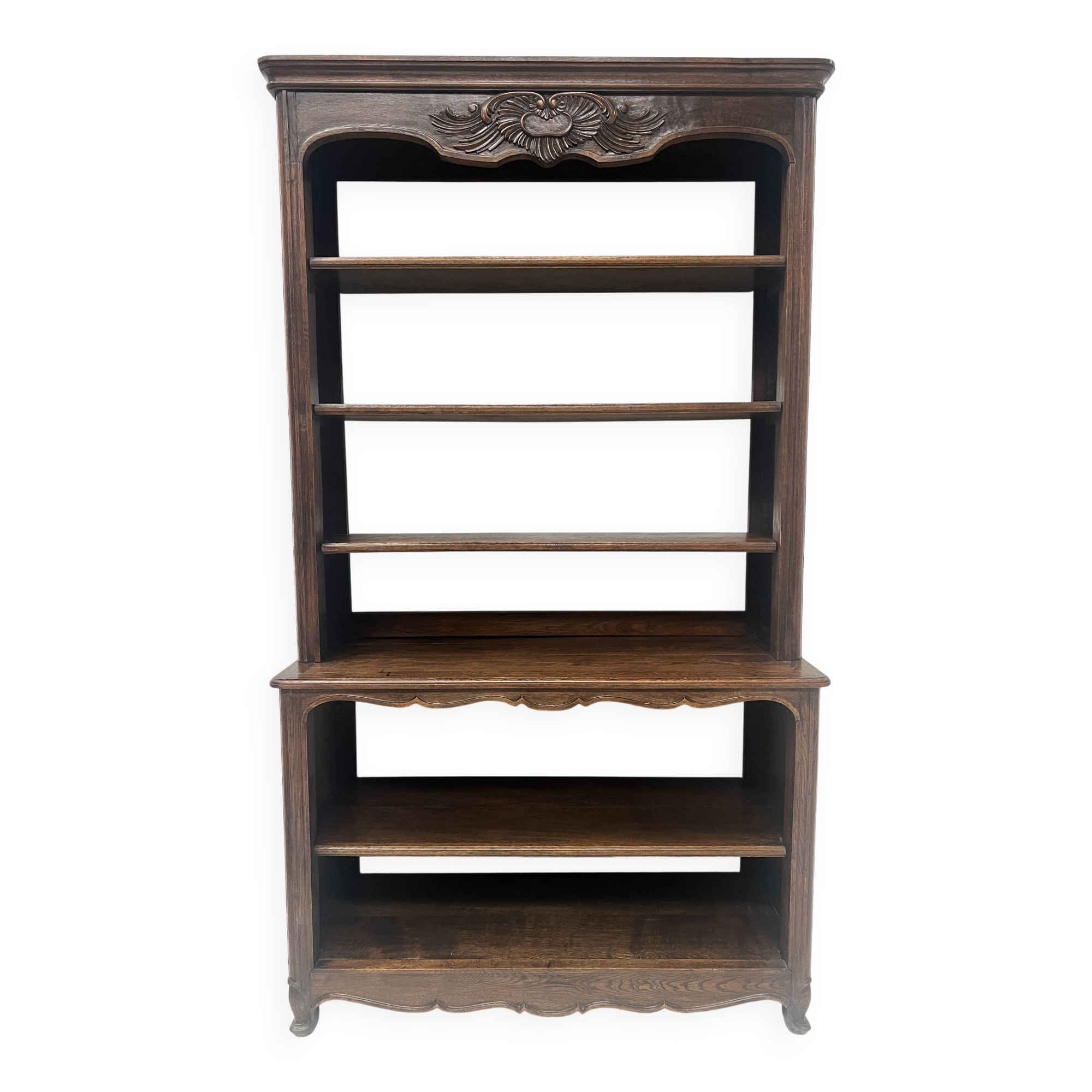 Wall library in two sections in Louis XV style made of solid oak, 20th century.