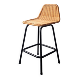 Low model stool of wicker and metal by Rohé Noordwolde, The Netherlands 1960's