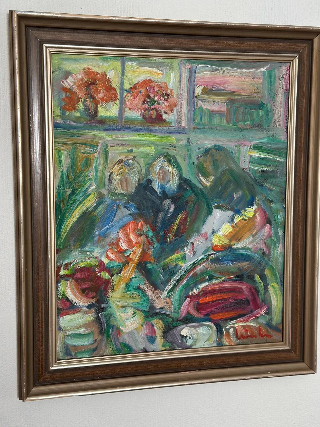 Swedish Oil on Canvas – “Interior with Figures” by Erik Lo  (1914–2004