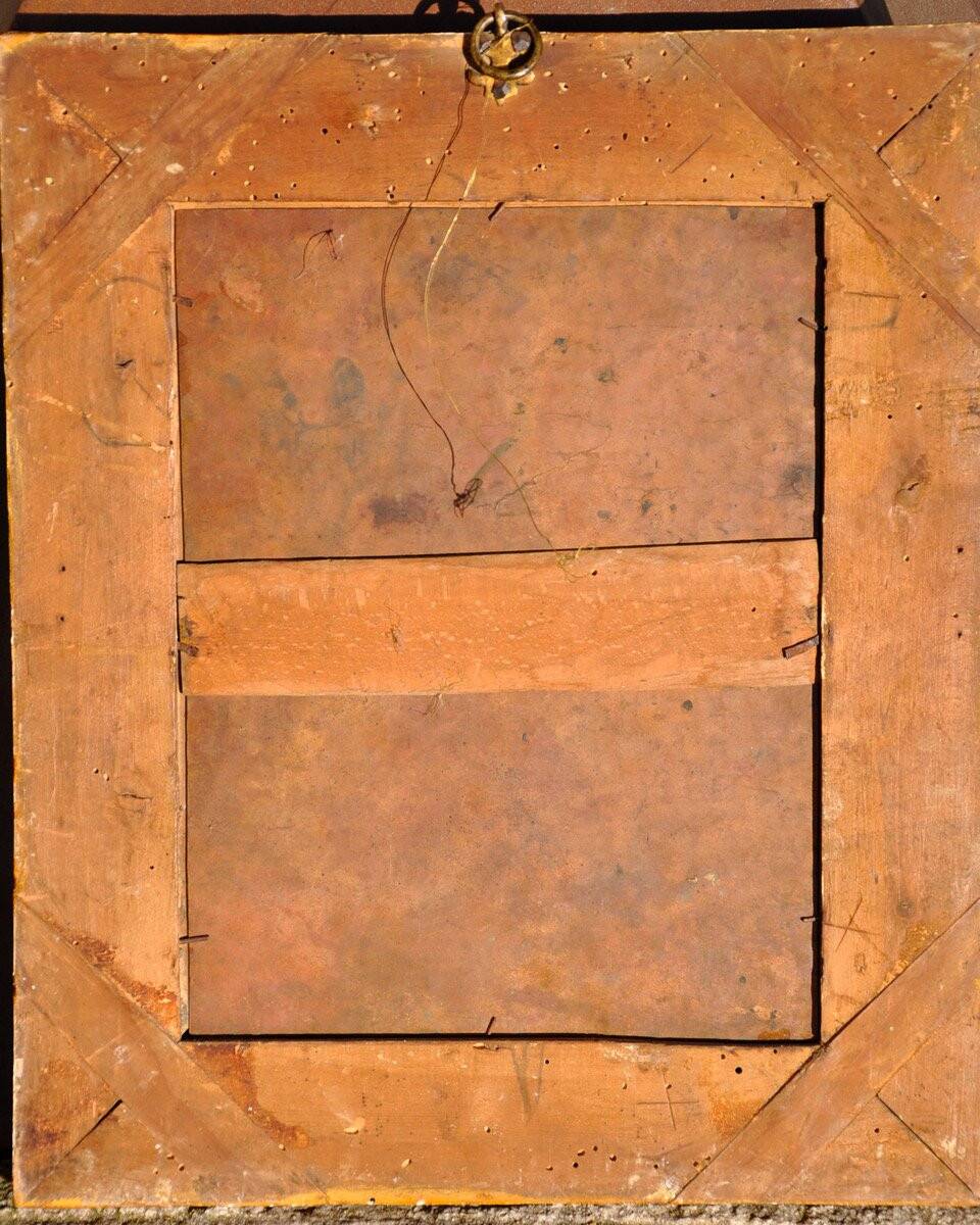 Oil on hammered copper depicting the Assumption of the Virgin, 17th century