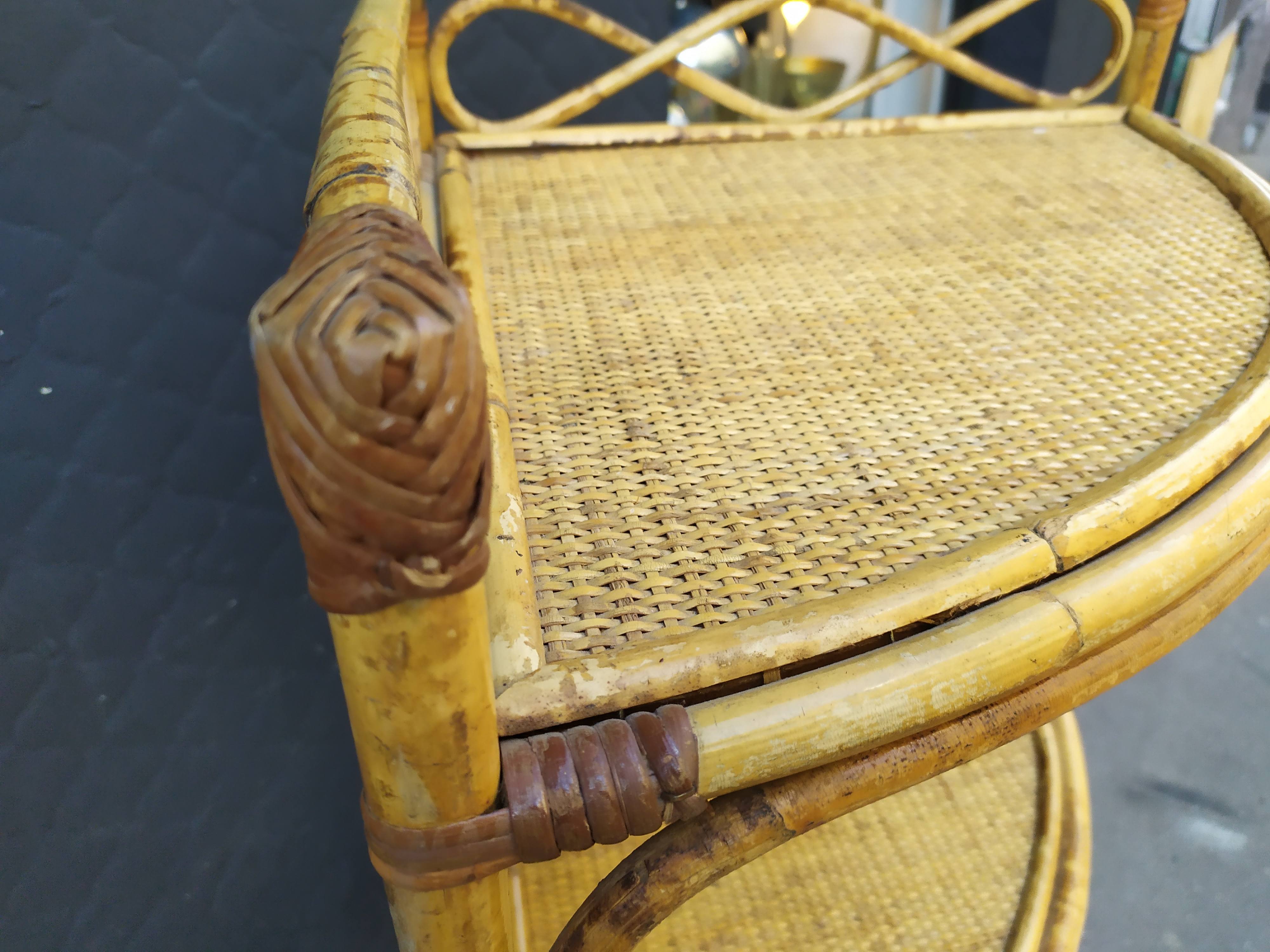 Vintage rattan corner shelf