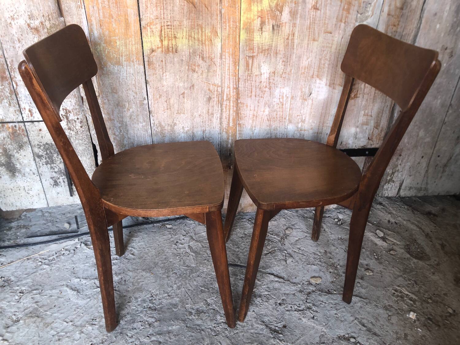 Pair of vintage 60s wooden bistro chairs