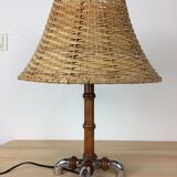 Organic wood lamp bamboo and chrome effect, 70s