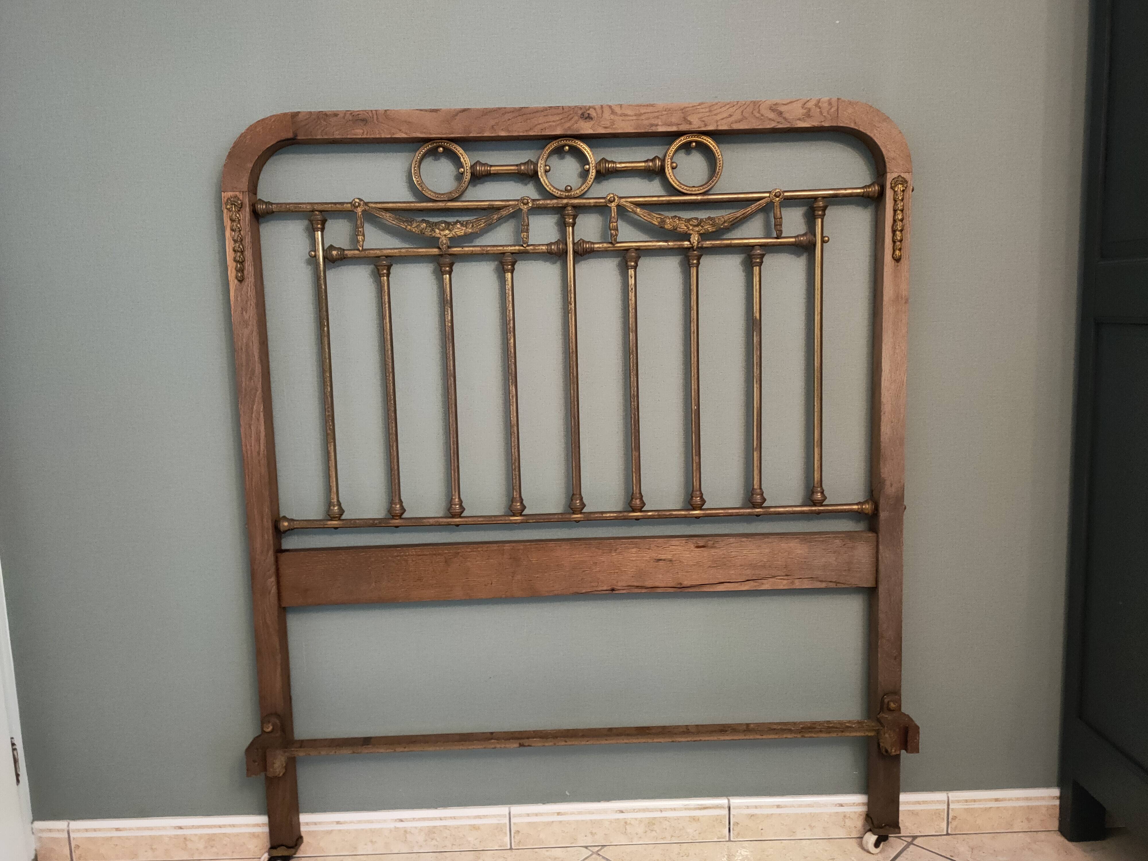 Oak and brass headboard from the 20s-30s